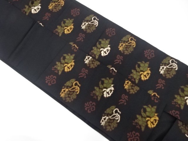  草花模様織り出し　名古屋帯